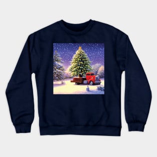 Vintage Christmas Truck on Board in Snow Crewneck Sweatshirt